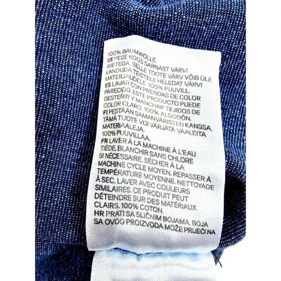 H&M Size XS Men's Blue Denim Button Down Long Sleeve Cotton Pocket Shirt - Picture 6 of 9